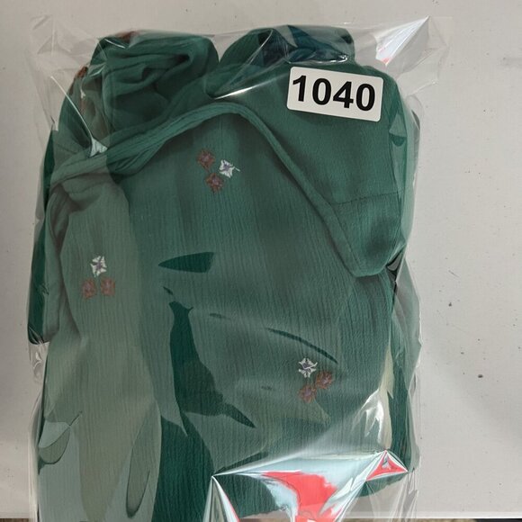 Free People Womens L Green Gauzy Dress Embroidered Boho Hippie Cottagecore Flowy - Picture 16 of 16